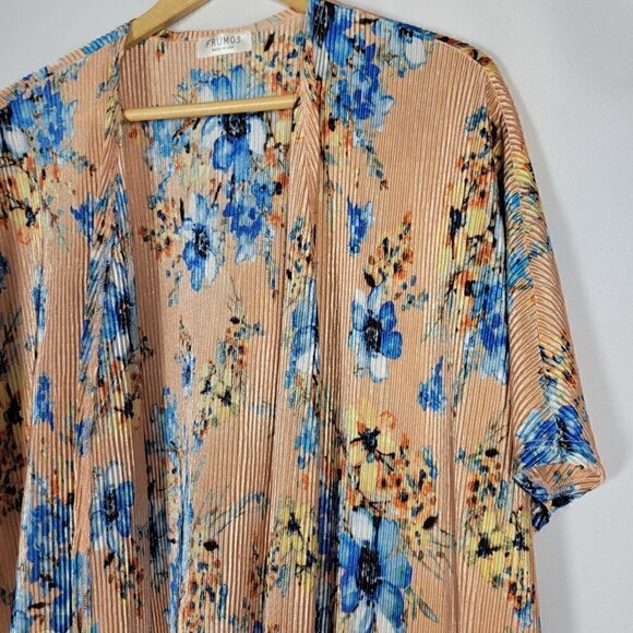 Frumos Women's Made in USA Open Long Kimono Floral Pattern Pleated Texture Sz 2x - Picture 3 of 14
